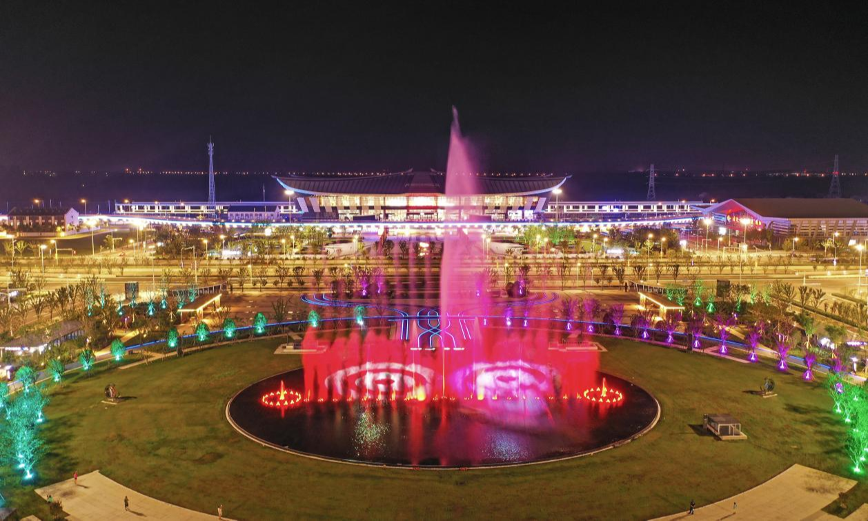 宿迁市高铁商务区酒都广场水景音乐喷泉9月18日恢复开放